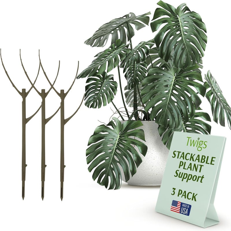 Twigs Ga Stackable Plant Support Stakes, Indoor & Outdoor Houseplant Stem Support, Garden Accessories, Durable Trellis Alternative for Climbing & Potted Plants - Moonstone, 3 Pack, 17" L - Image 1